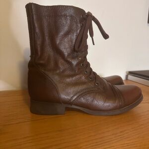 Steve Madden Troopa Brown Lace-Up Leather Boots